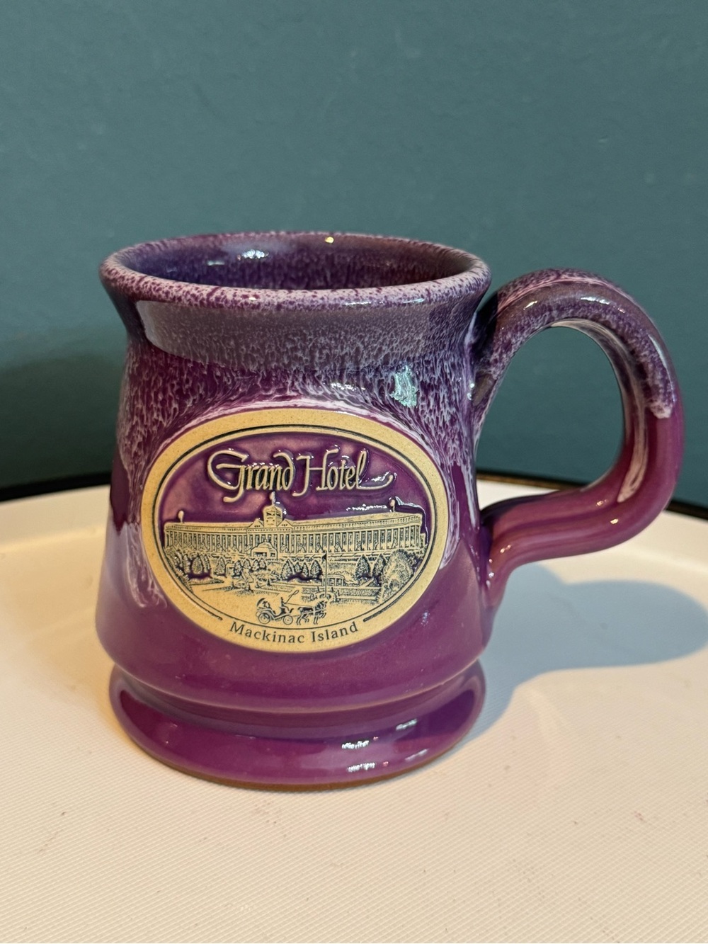 Mackinac Island Grand Hotel Michigan Deneen Pottery Footed Mug - Lilac Plum